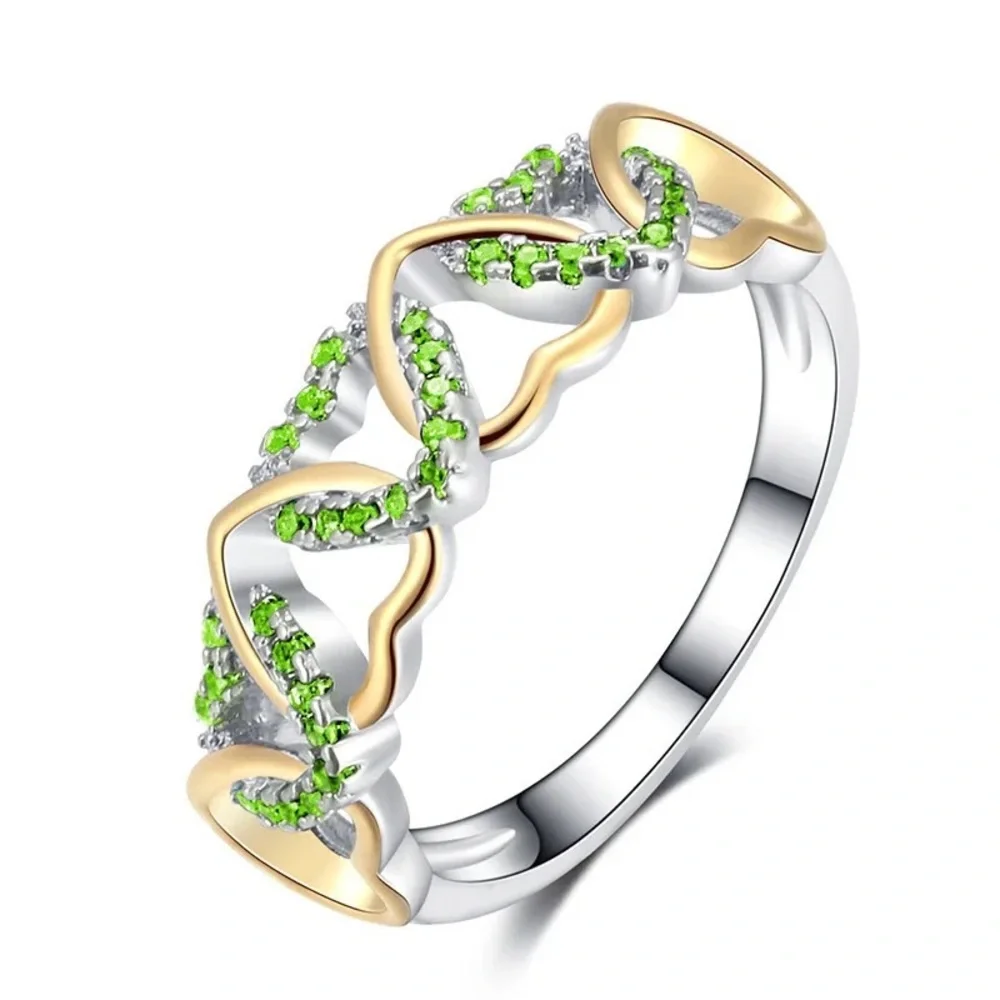 New Women’s 925 Silver Connected Hearts Emerald Ring - Picture 1 of 1
